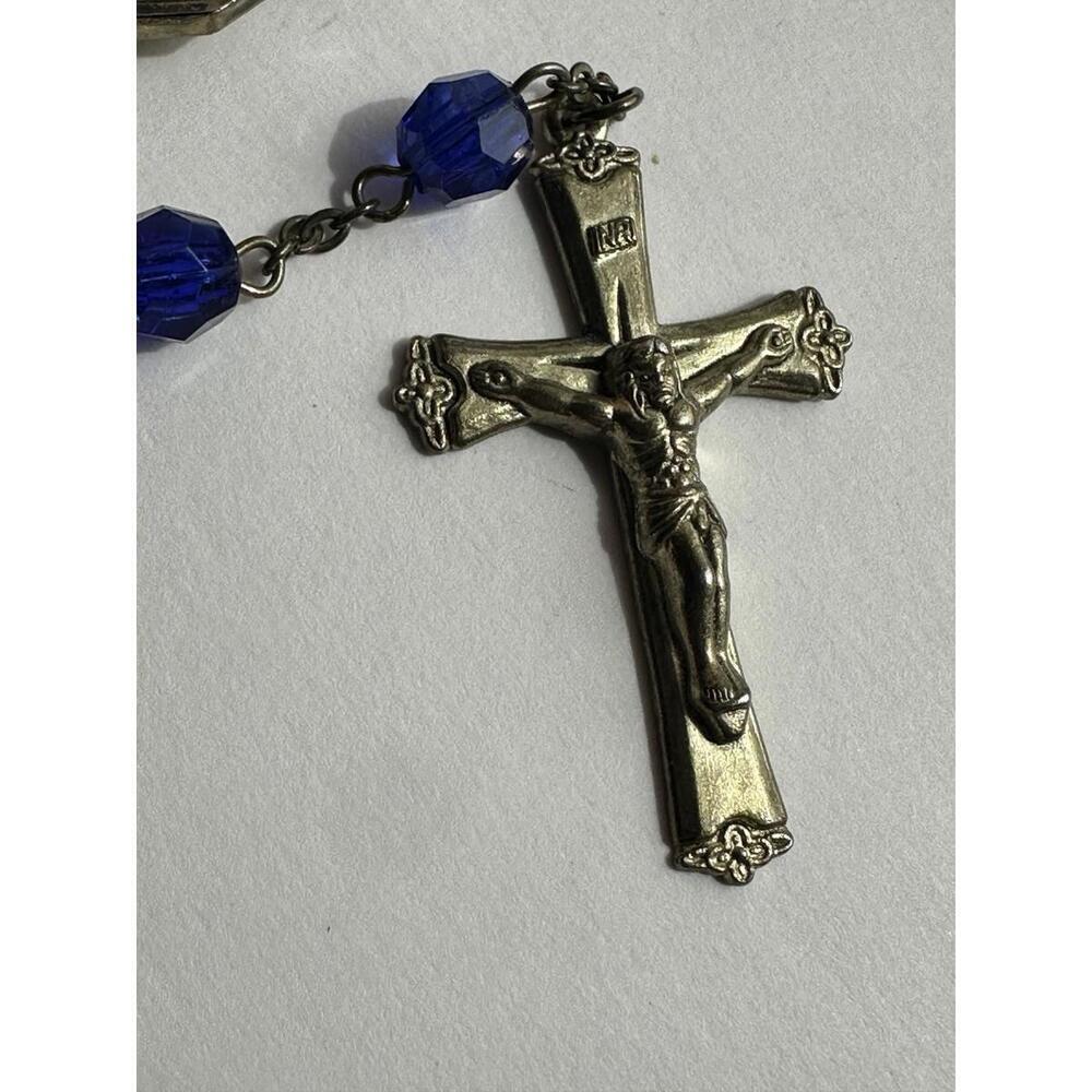 Vintage Blue Plastic Bead Rosary Lourdes Water Reliquary 22” - Picture 2 of 9